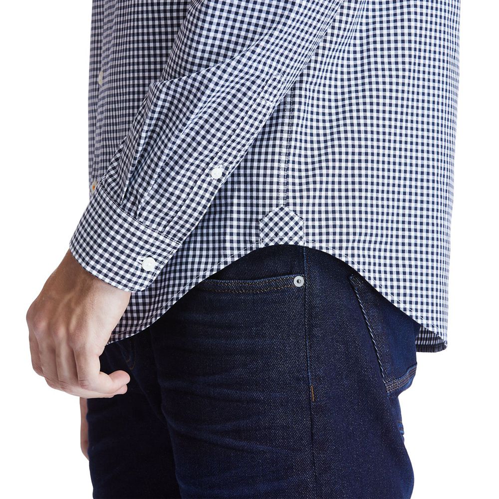 Camisa Timberland Argentina Hombre - Suncook River Long-Sleeve Poplin Gingham - Azules - GUVYBA-520